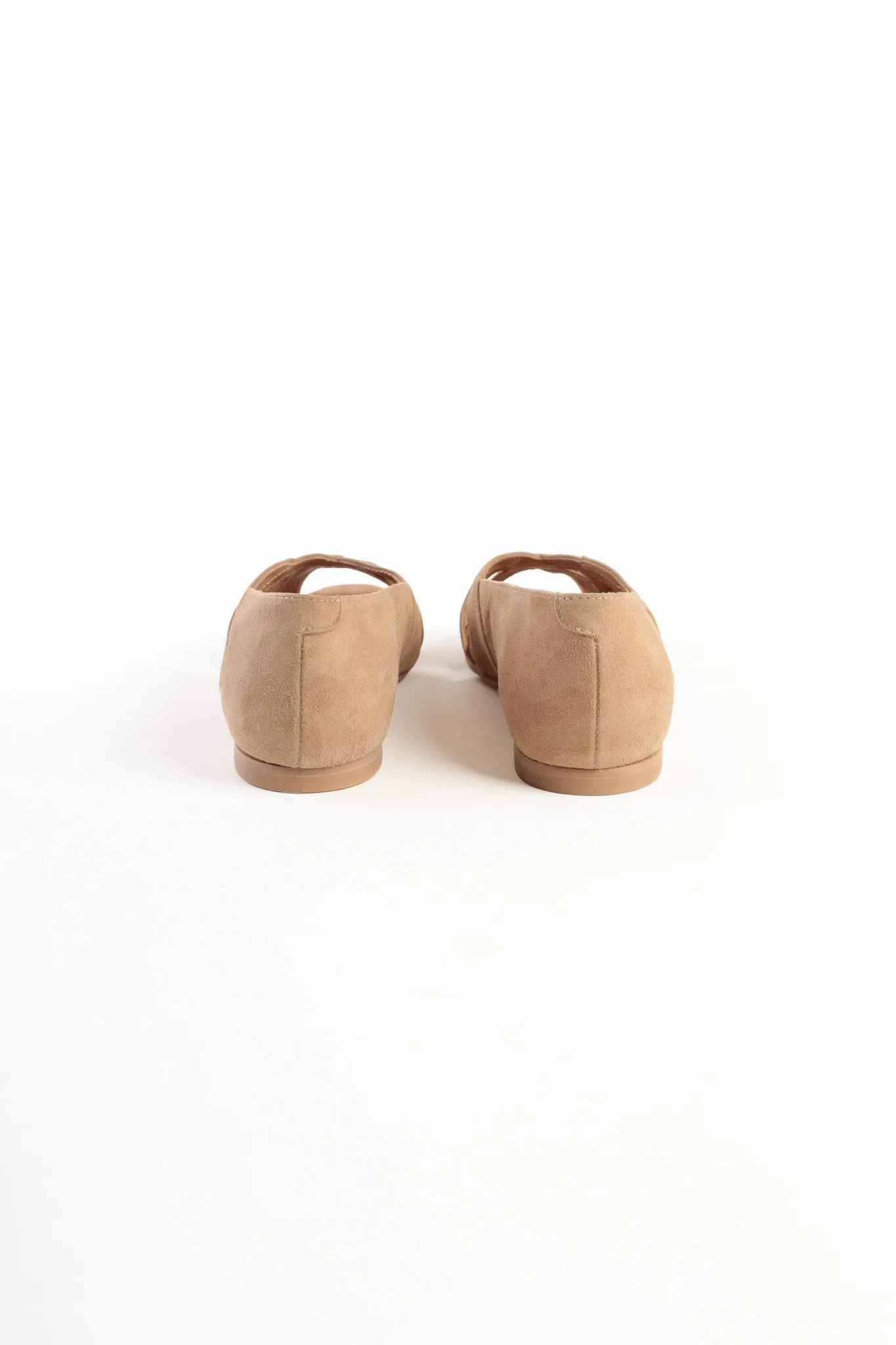 AMELIA CARAMEL - Peep-Toe Ballet Flats with Crossover Straps