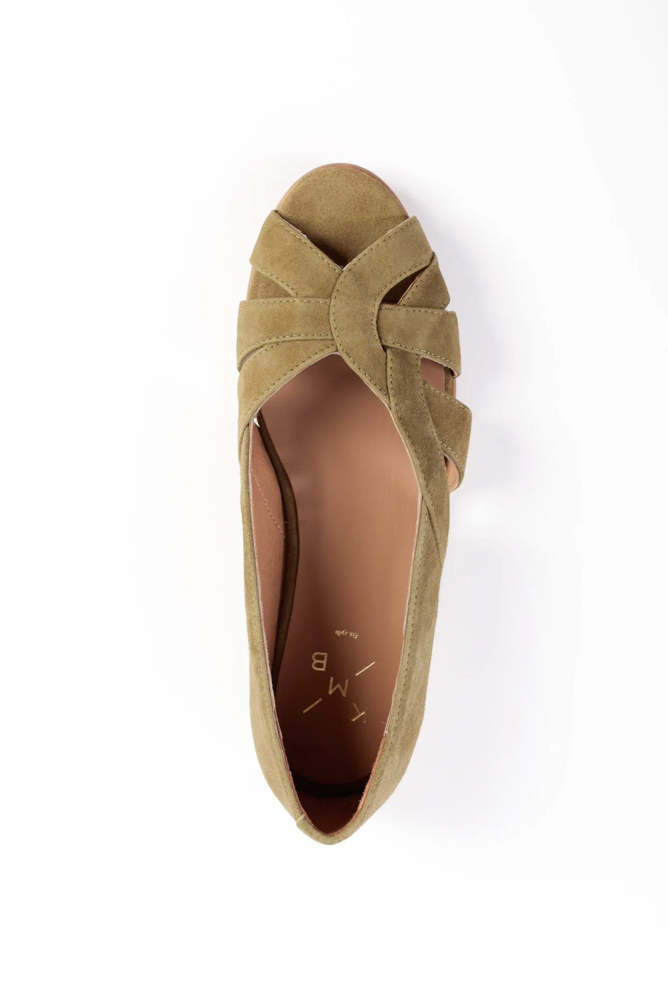 AMELIA DARK GREEN - Peep-Toe Ballet Flats with Crossover Straps