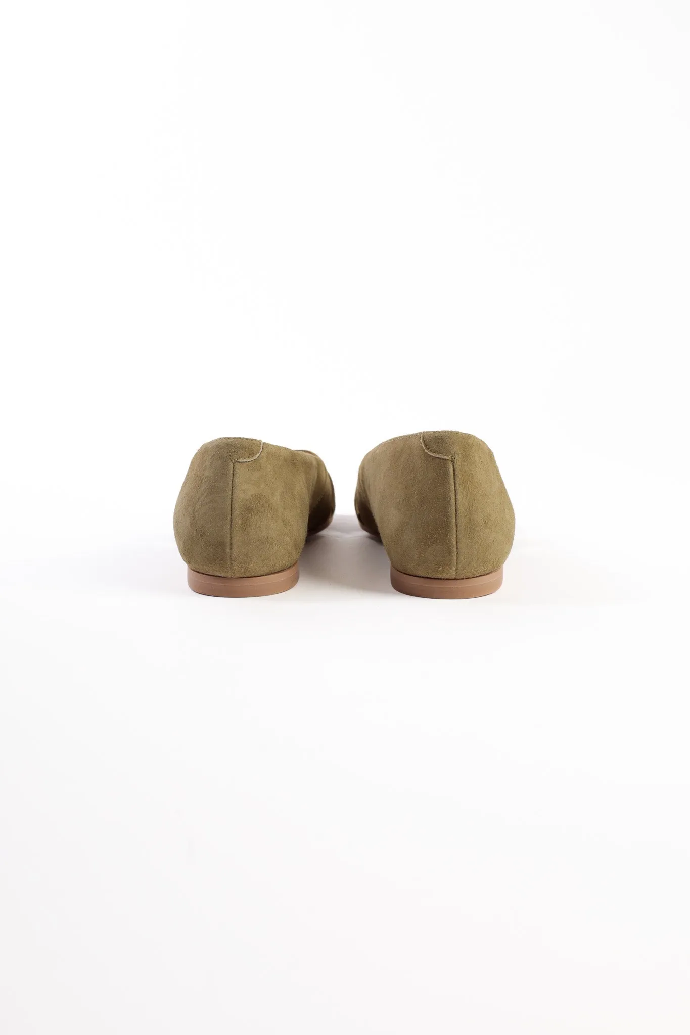 AMELIA DARK GREEN - Peep-Toe Ballet Flats with Crossover Straps