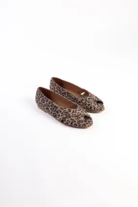 AMELIA LEOPARD - Peep-Toe Ballet Flats with Crossover Straps