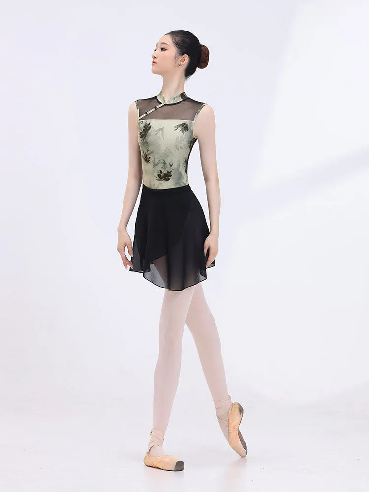 Ballet Cheongsam Collar Sleeveless Printed Leotard Dance Training Suit