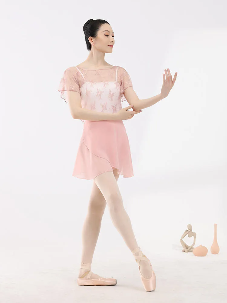Ballet Dance Crew Neck Lace Short Sleeve Lace Up Top