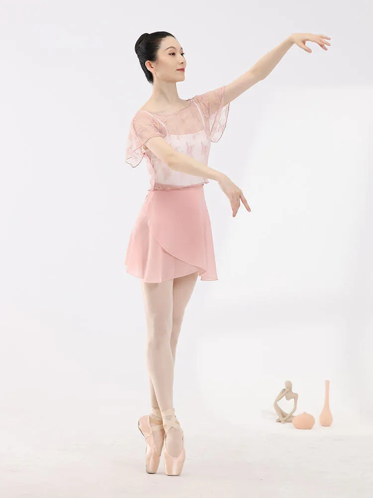 Ballet Dance Crew Neck Lace Short Sleeve Lace Up Top