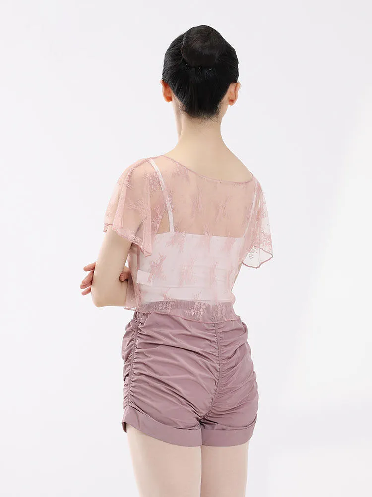 Ballet Dance Crew Neck Lace Short Sleeve Lace Up Top