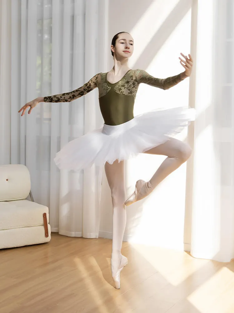 Ballet Two-piece Floral Velvet Patchwork Leotard Long Sleeved Dance Practice Clothes