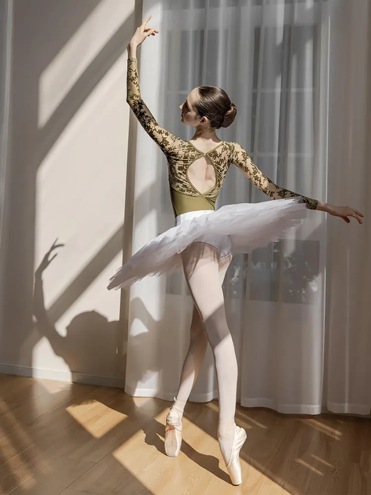 Ballet Two-piece Floral Velvet Patchwork Leotard Long Sleeved Dance Practice Clothes