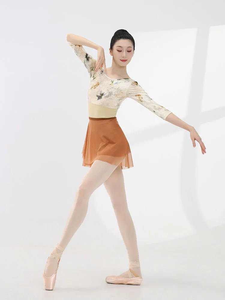 Ballet Velvet Print Patchwork High Crotch Leotard Dance Training Clothes