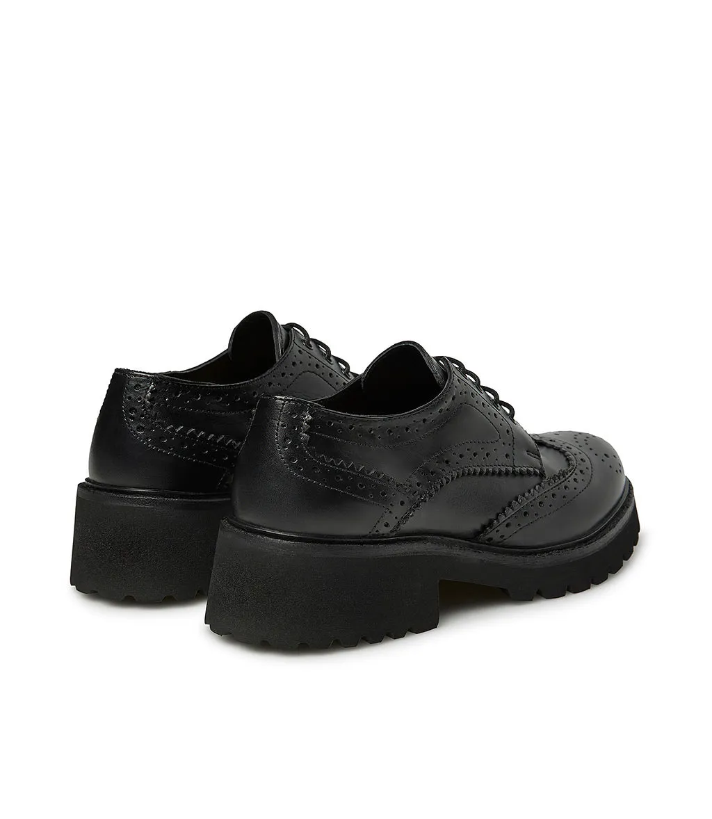 Black brogue calfskin derby shoe