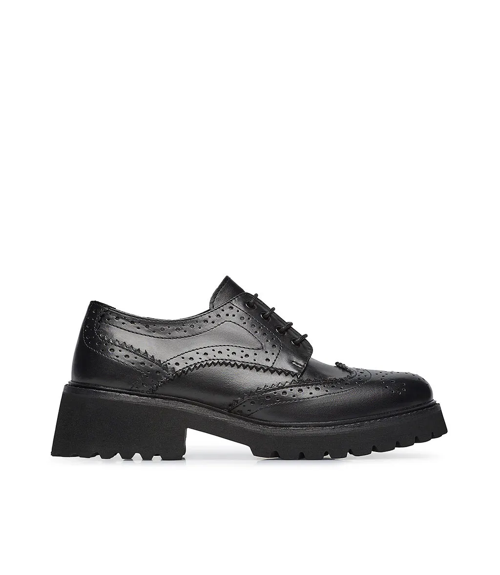 Black brogue calfskin derby shoe