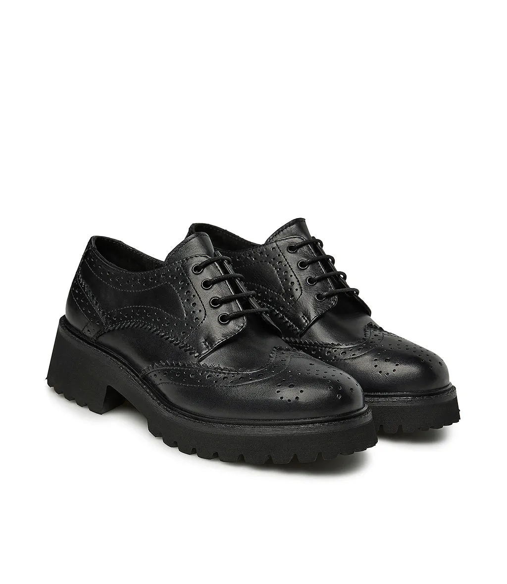 Black brogue calfskin derby shoe