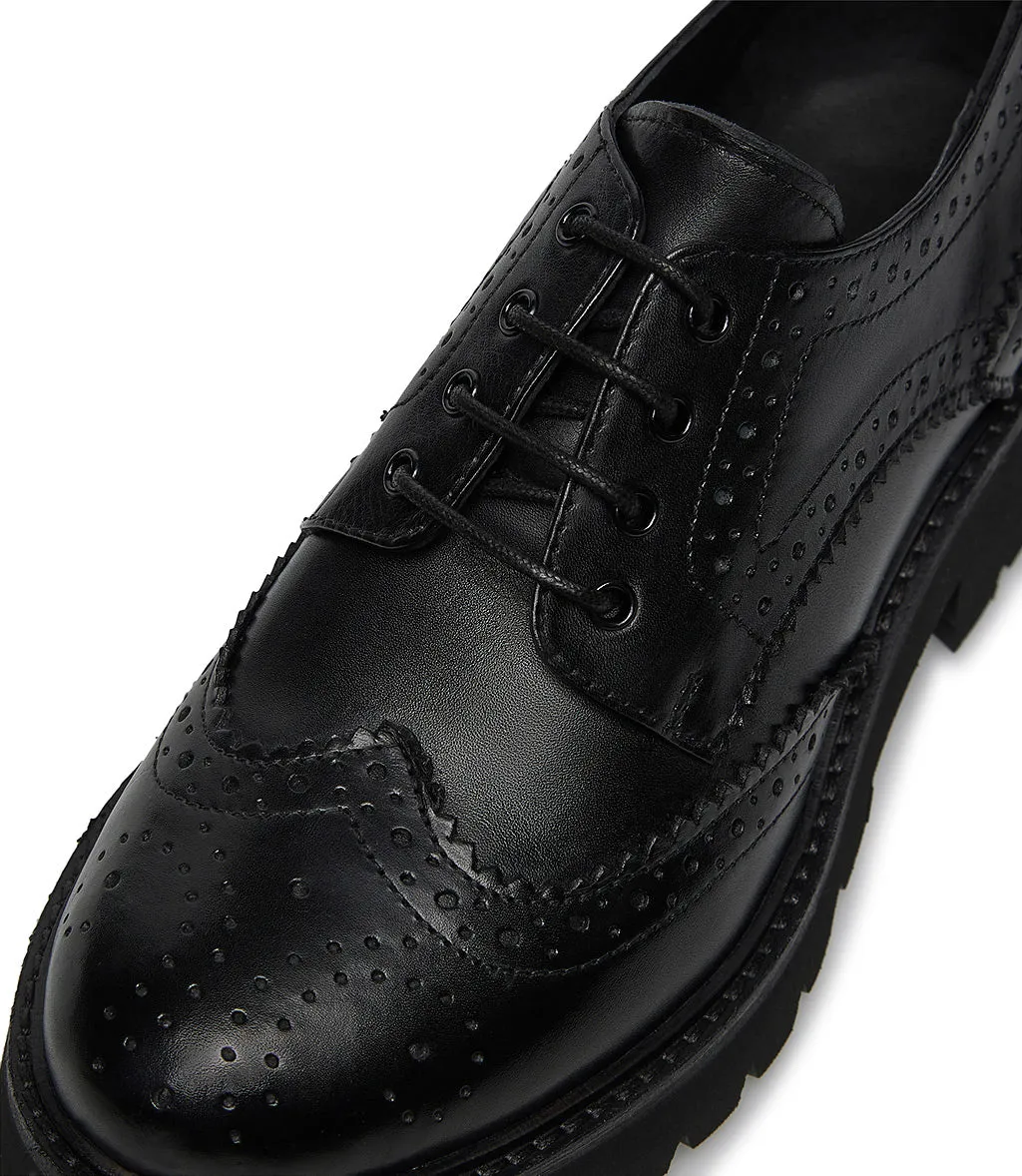 Black brogue calfskin derby shoe