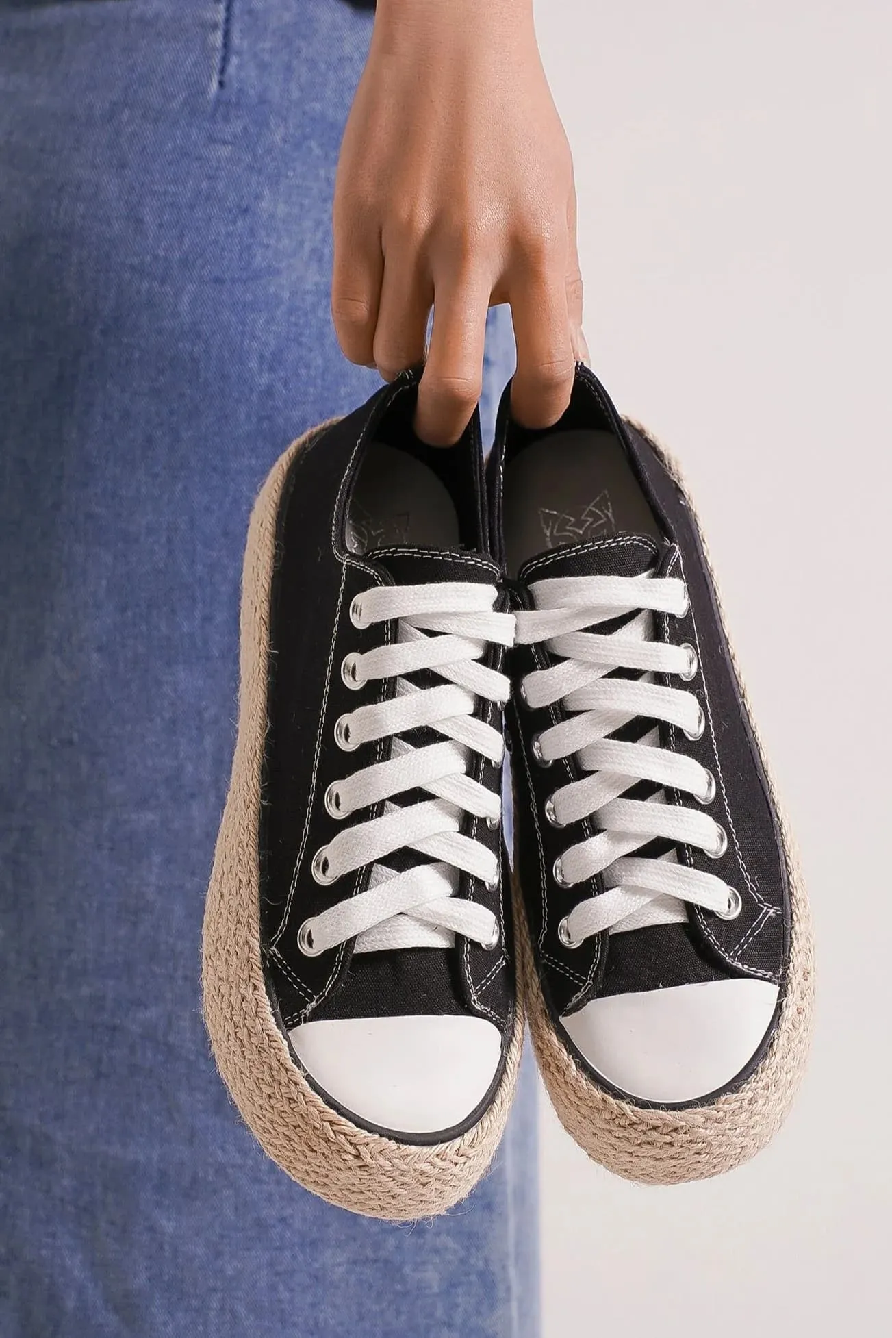 Black Canvas Lace-Up Espadrille Sneakers