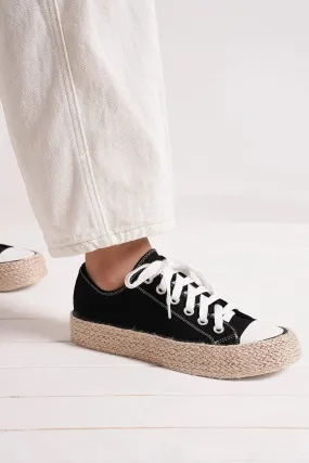 Black Canvas Lace-Up Espadrille Sneakers