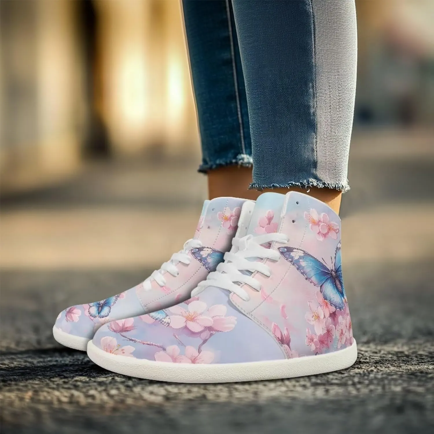 Butterfly Dragonfly Print High Tops Running Sneakers for Women Men Fitness Ankle Support Shoes
