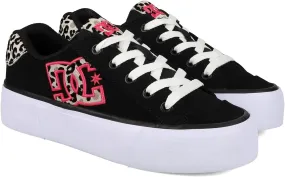DC Shoes Women's Chelsea Platform Sneaker, Black/Pink/Leopard, 9.5
