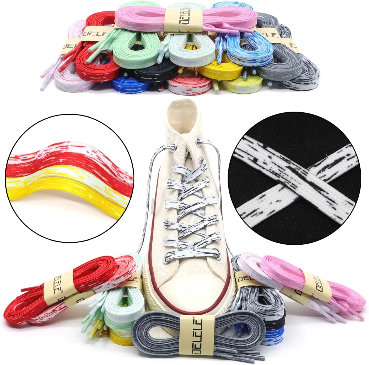 DELELE Flat Graffiti Shoe Laces: Colored Art Print Sneakers Shoelaces 2 Pair