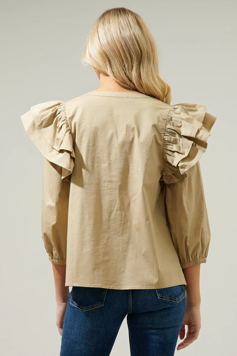 Double Down Poplin Split Neck Blouse