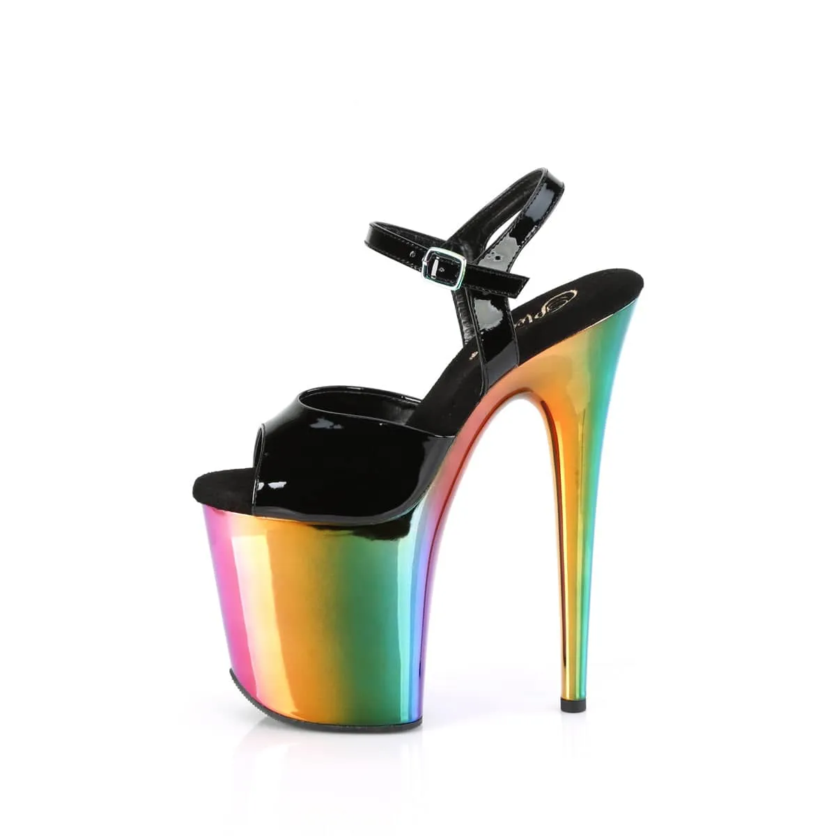 FLAMINGO-809RC Black & Multi Colour Ankle Peep Toe High Heel