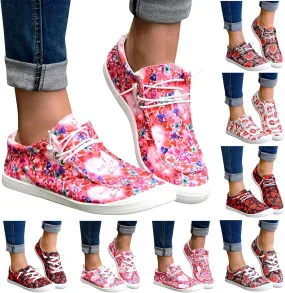 Gumipy Women's Lace-Up Loafers Valentine's Day Love Heart Print Fashion Sneaker Comfortable Lightweight Canvas Shoes Breathable Walking Shoes Gumipy Women's Lace-Up Loafers Valentine's Day Love Heart Print Fashion Sneaker Comfortable Lightweight Canvas Shoes Breathable Walking Shoes