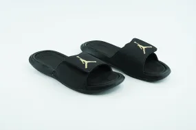 Jordan Slides in black color  with golden color logo