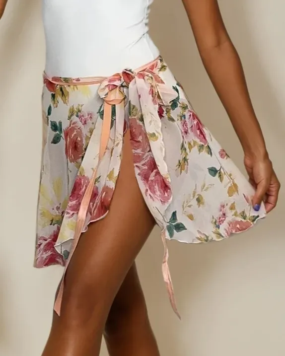 Limited Edition Coral Floral Classical Chiffon Ballet Wrap Skirt