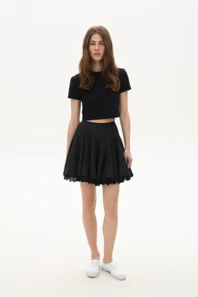 Linen mini skirt with lace black