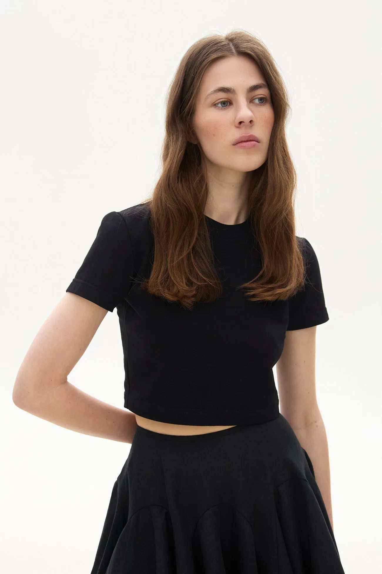 Linen mini skirt with lace black