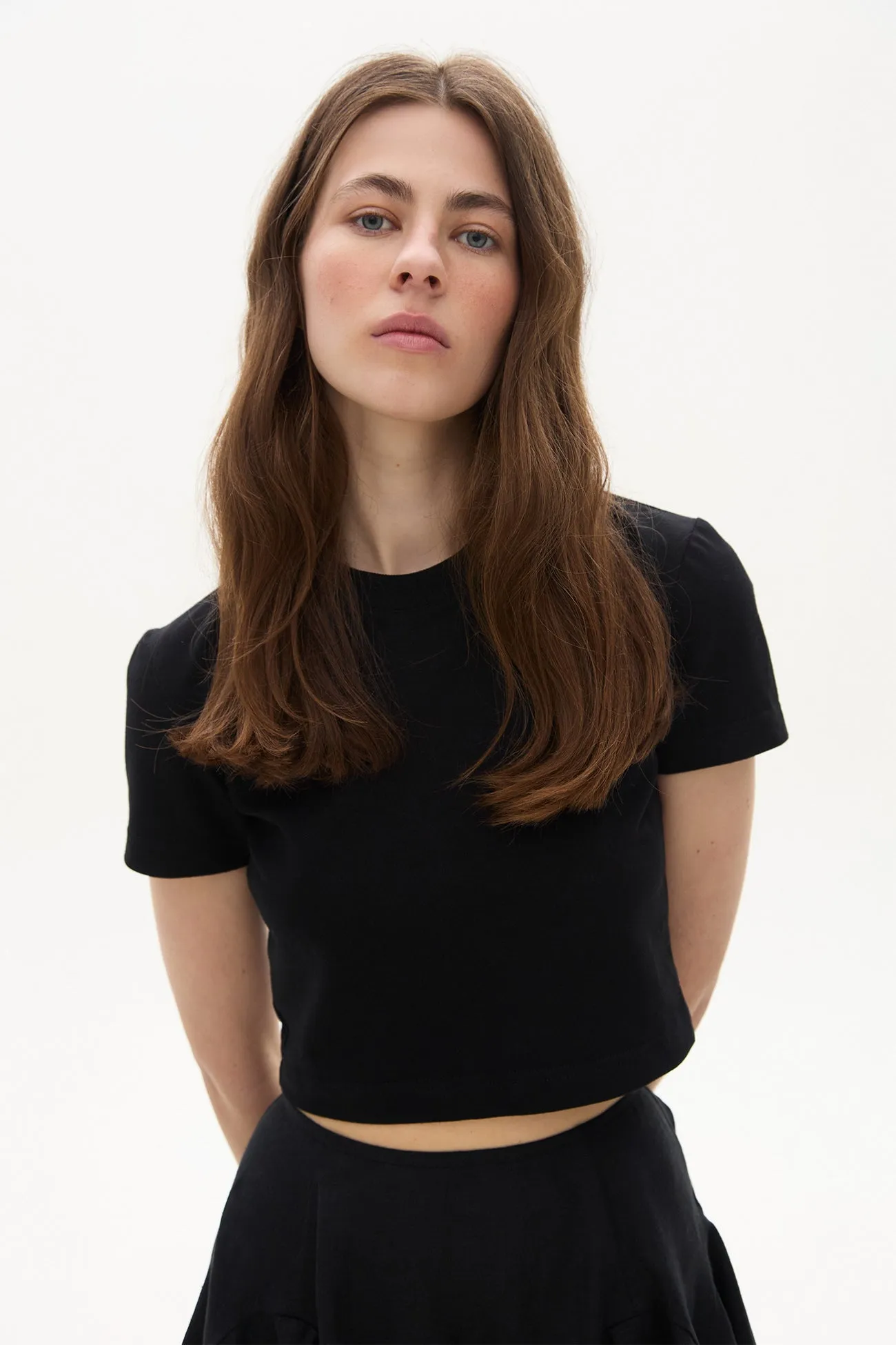 Linen mini skirt with lace black