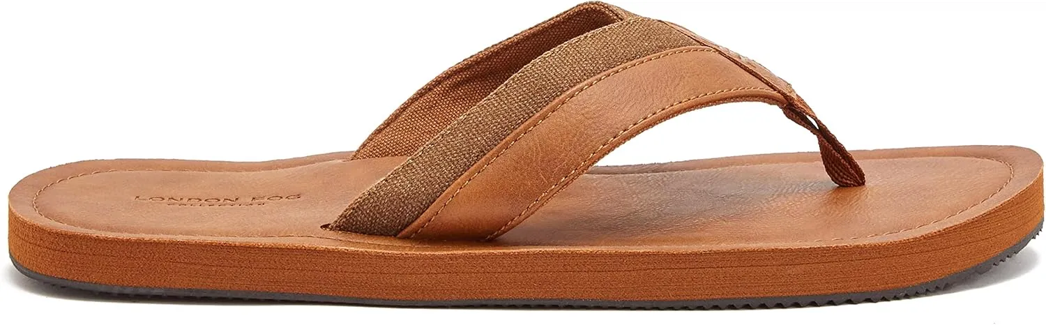 LONDON FOG Trevon Men’s Thong Sandals, Athletic Flip Flops for Men Size 7 to 13 - Black, Grey or Brown
