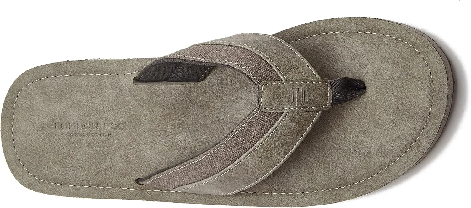 LONDON FOG Trevon Men’s Thong Sandals, Athletic Flip Flops for Men Size 7 to 13 - Black, Grey or Brown