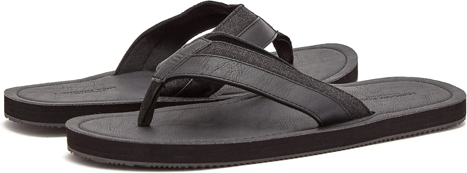 LONDON FOG Trevon Men’s Thong Sandals, Athletic Flip Flops for Men Size 7 to 13 - Black, Grey or Brown