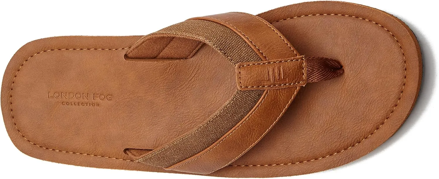 LONDON FOG Trevon Men’s Thong Sandals, Athletic Flip Flops for Men Size 7 to 13 - Black, Grey or Brown