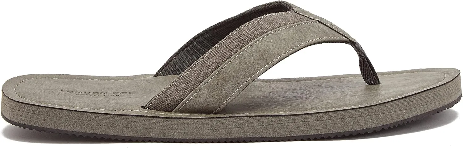 LONDON FOG Trevon Men’s Thong Sandals, Athletic Flip Flops for Men Size 7 to 13 - Black, Grey or Brown