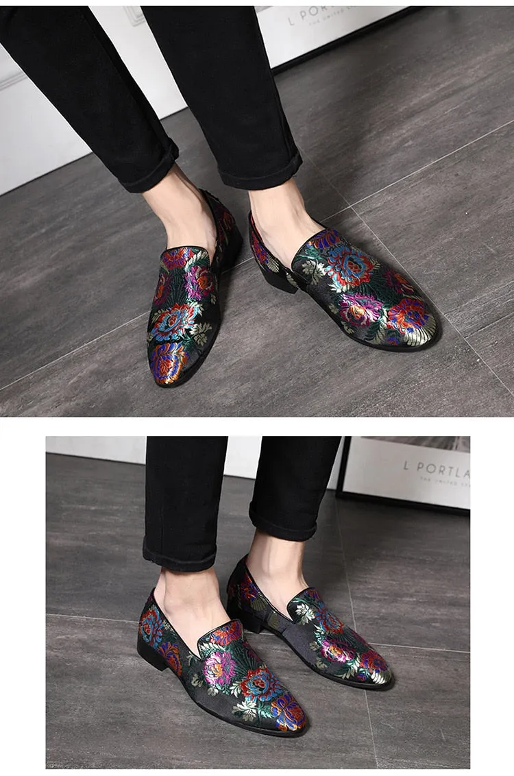 Men Handmade Exquisite Embroidery Leather Business Dress Shoes