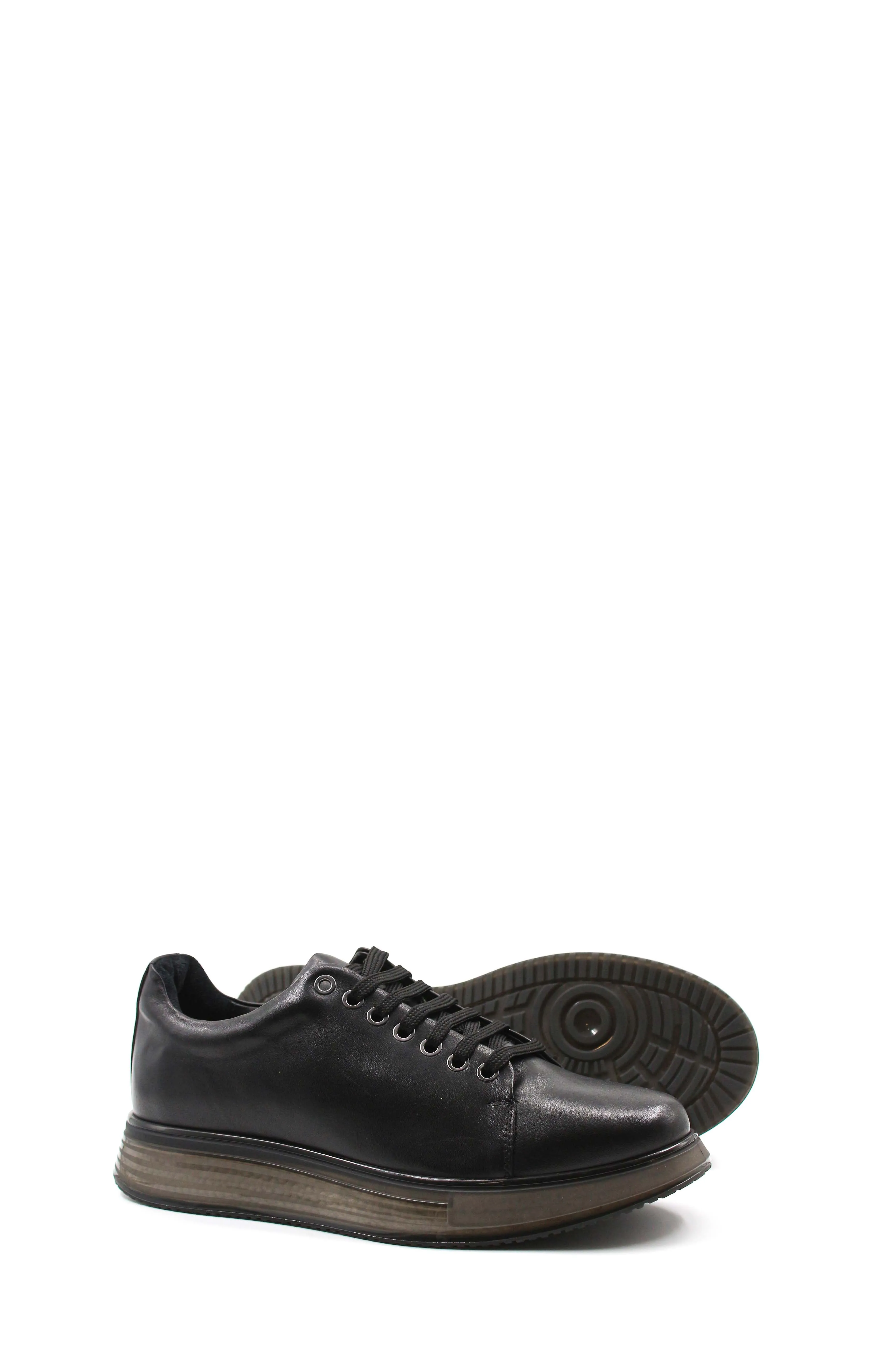 Men's Black Leather Sneakers with Chunky Sole and Stylish Lace-Up Design - Wessi