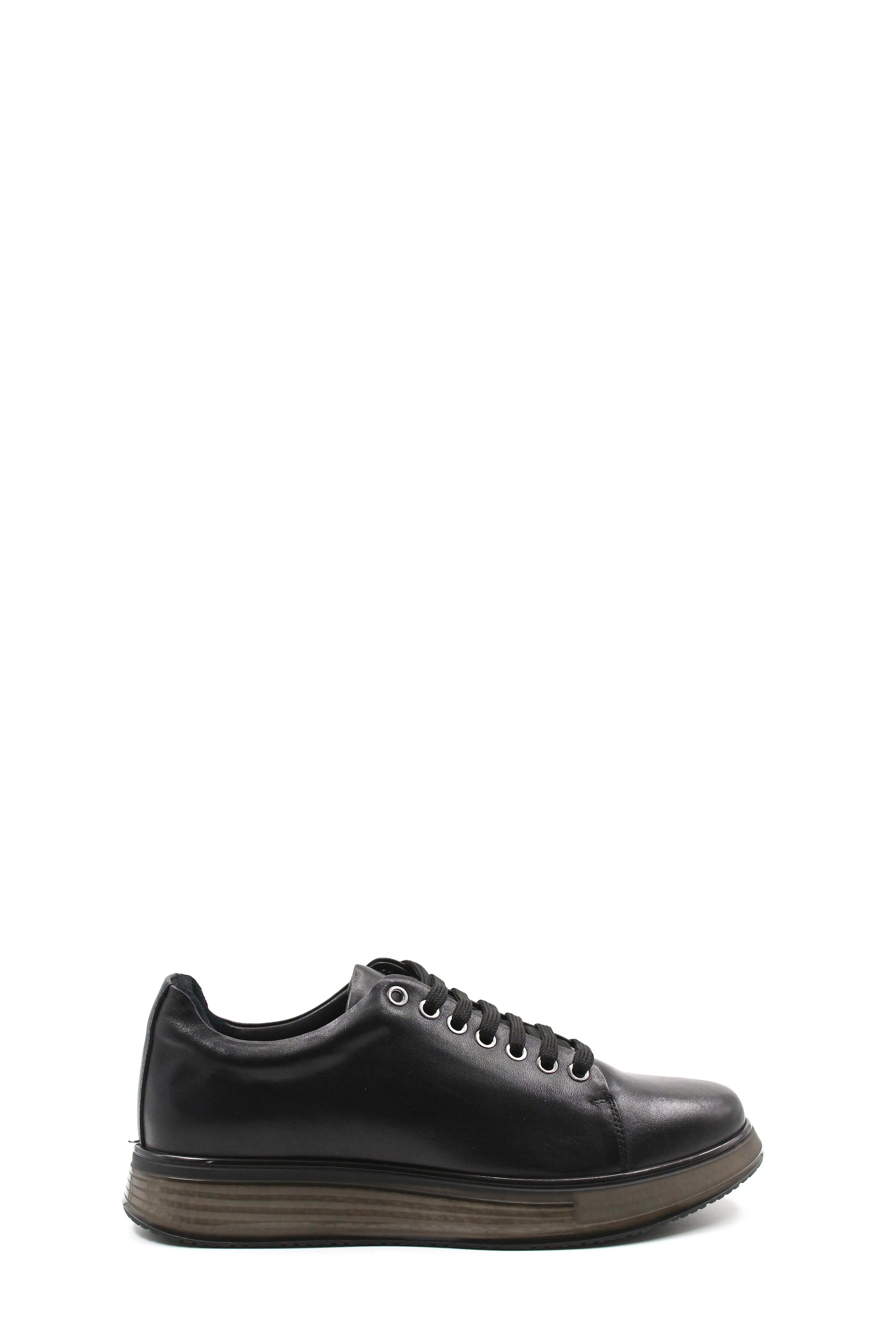 Men's Black Leather Sneakers with Chunky Sole and Stylish Lace-Up Design - Wessi