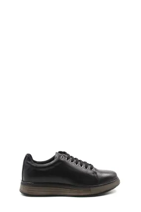 Men's Black Leather Sneakers with Chunky Sole and Stylish Lace-Up Design - Wessi