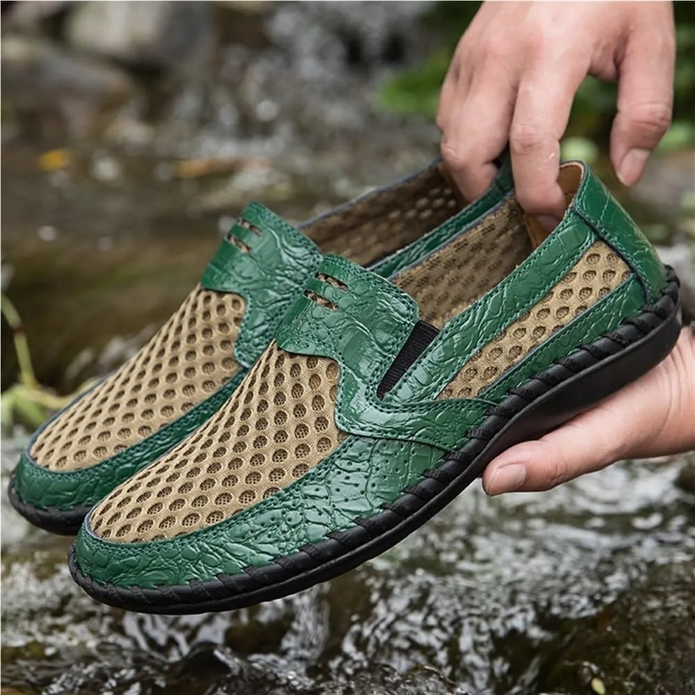 Mens Breathable Driving Loafers Slip On Lightweight Flat Heel Walking Shoes Stitching Details Comfortable Prom Casual