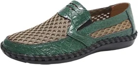 Mens Breathable Driving Loafers Slip On Lightweight Flat Heel Walking Shoes Stitching Details Comfortable Prom Casual