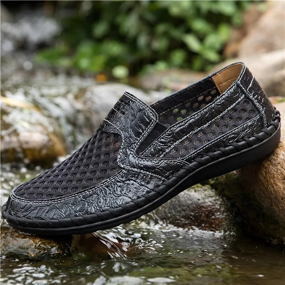 Mens Breathable Driving Loafers Slip On Lightweight Flat Heel Walking Shoes Stitching Details Comfortable Prom Casual