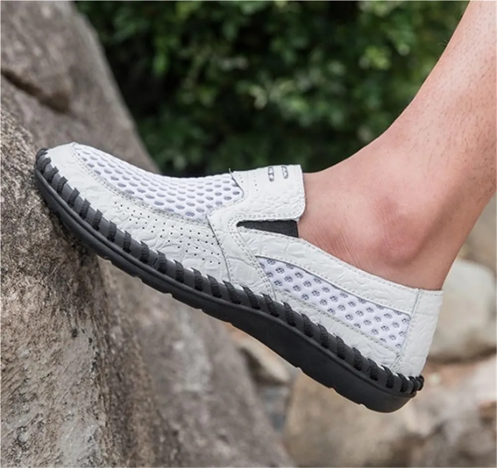Mens Breathable Driving Loafers Slip On Lightweight Flat Heel Walking Shoes Stitching Details Comfortable Prom Casual