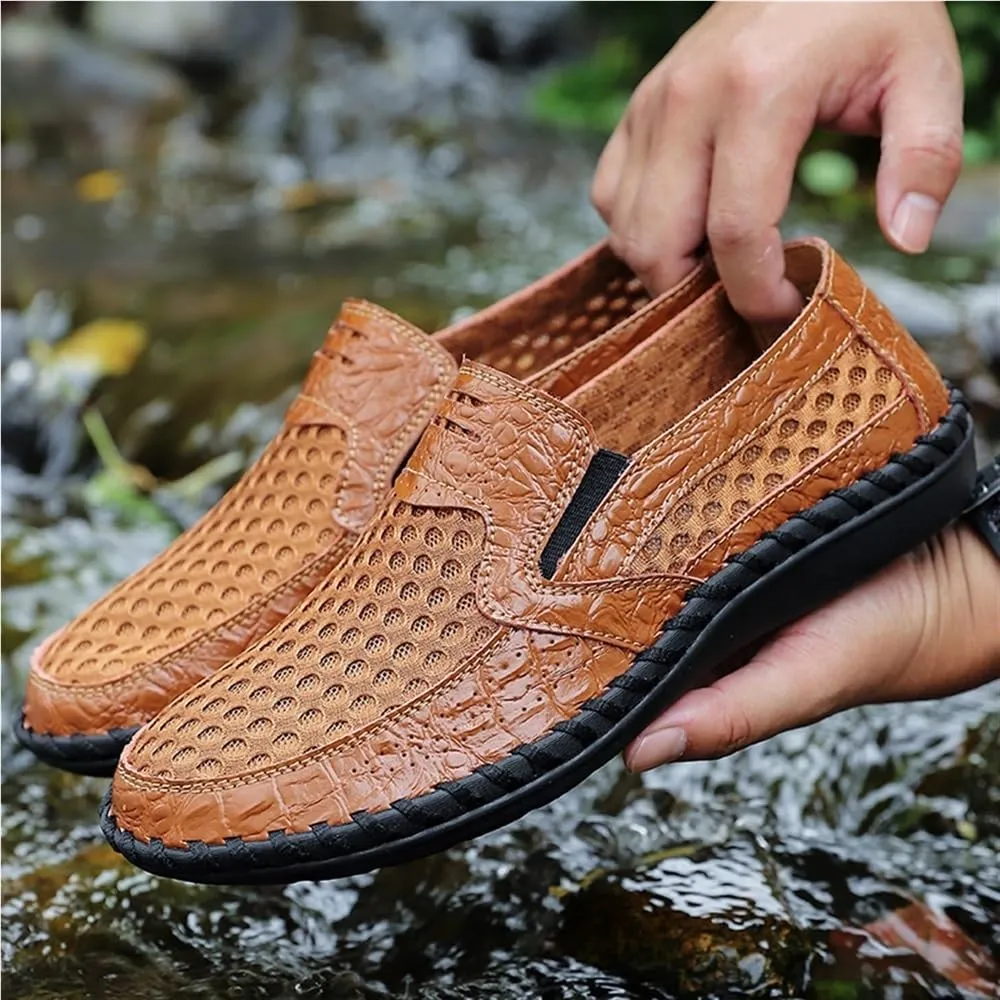 Mens Breathable Driving Loafers Slip On Lightweight Flat Heel Walking Shoes Stitching Details Comfortable Prom Casual