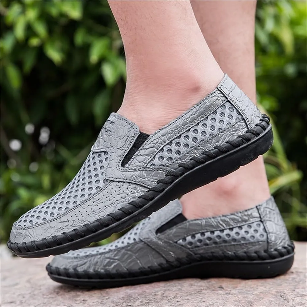 Mens Breathable Driving Loafers Slip On Lightweight Flat Heel Walking Shoes Stitching Details Comfortable Prom Casual