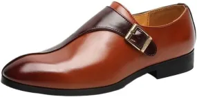 Mens Dress Oxford Two Tone Top-Grain Leather Vintage Slip-on Monk Breathable Anti Slip Walking