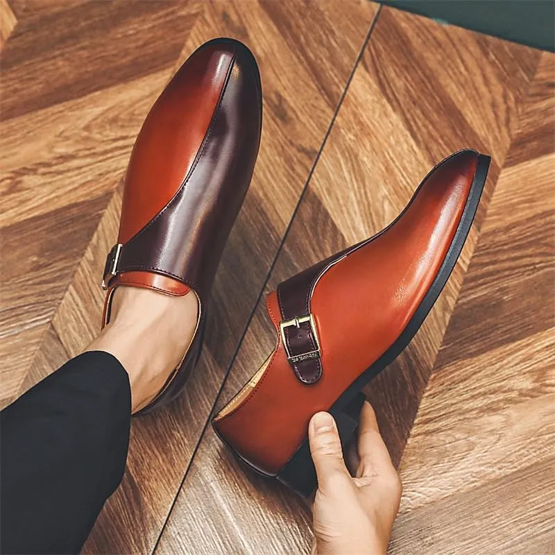 Mens Dress Oxford Two Tone Top-Grain Leather Vintage Slip-on Monk Breathable Anti Slip Walking