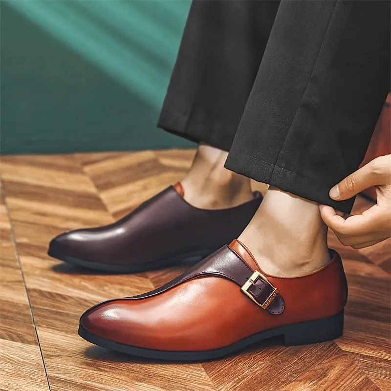 Mens Dress Oxford Two Tone Top-Grain Leather Vintage Slip-on Monk Breathable Anti Slip Walking