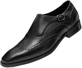 Men's Formal Oxford Shoes French Leather Uniform Slip On Breathable Block Heel Business Monk