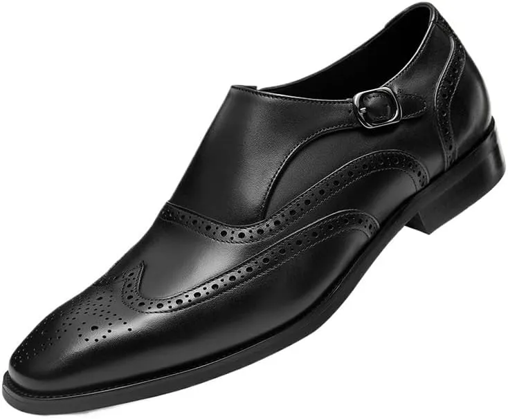 Men's Formal Oxford Shoes French Leather Uniform Slip On Breathable Block Heel Business Monk