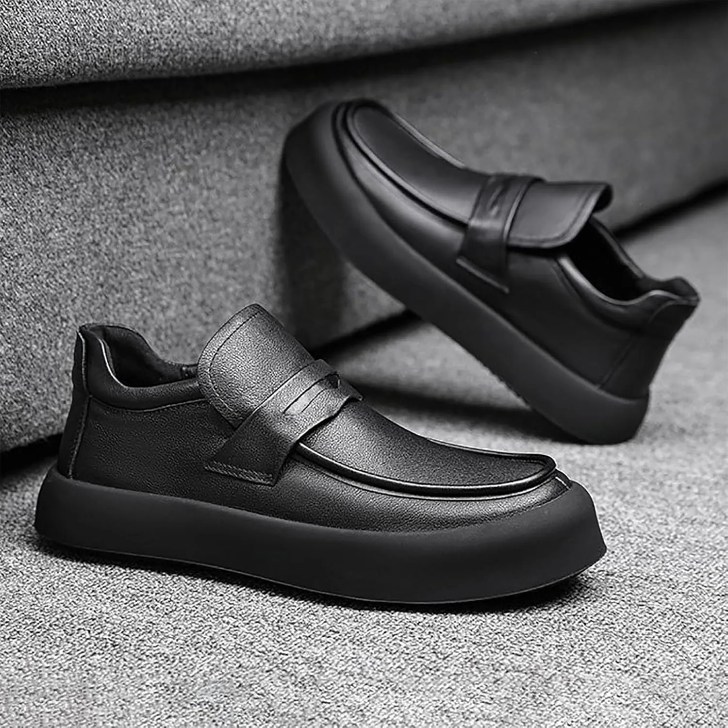 Men's Leather Casual Dress Shoes, Slip-On Design Breathable and Comfortable Perfect for Business and Leisure
