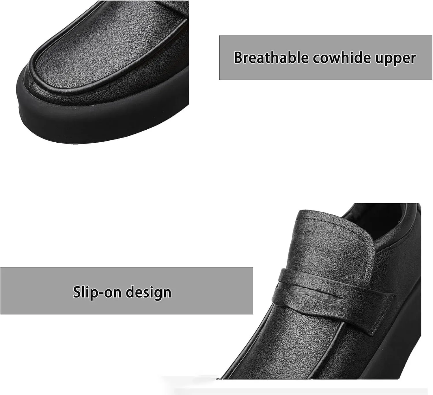 Men's Leather Casual Dress Shoes, Slip-On Design Breathable and Comfortable Perfect for Business and Leisure